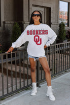 OKLAHOMA SOONERS BIG GOALS DROP SHOULDER LONG SLEEVE TEE WITH RIBBED NECKLINE AND CUFFS