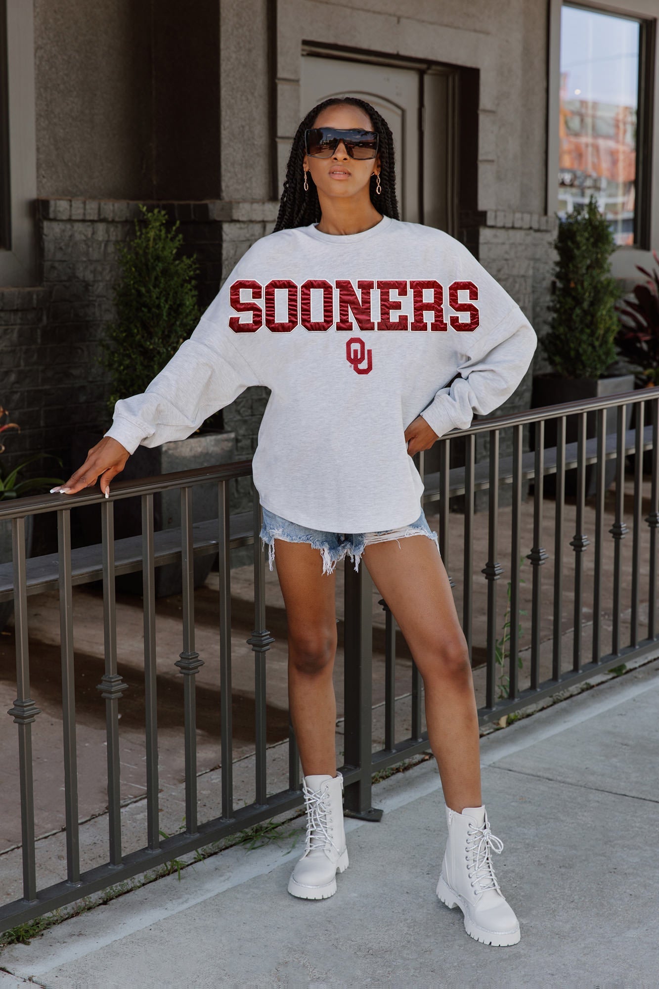 OKLAHOMA SOONERS READY TO RALLY RELAXED FIT HEATHERED LONG SLEEVE FRENCH TERRY PULLOVER