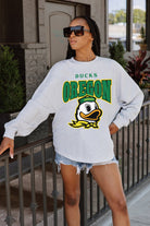 OREGON DUCKS FIGHTING SPIRIT DROP SHOULDER LONG SLEEVE TEE WITH RIBBED NECKLINE AND CUFFS