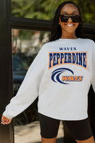 PEPPERDINE WAVES FIGHTING SPIRIT DROP SHOULDER LONG SLEEVE TEE WITH RIBBED NECKLINE AND CUFFS