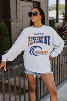 PEPPERDINE WAVES FIGHTING SPIRIT DROP SHOULDER LONG SLEEVE TEE WITH RIBBED NECKLINE AND CUFFS