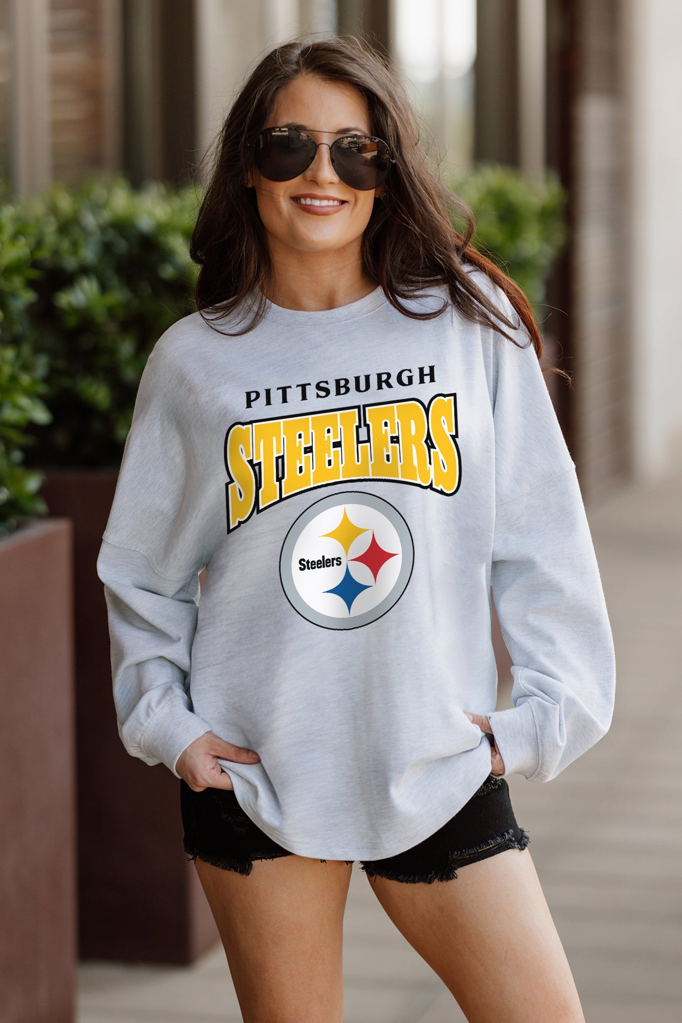 PITTSBURGH STEELERS FIGHTING SPIRIT RELAXED FIT HEATHERED LONG SLEEVE FRENCH TERRY PULLOVER