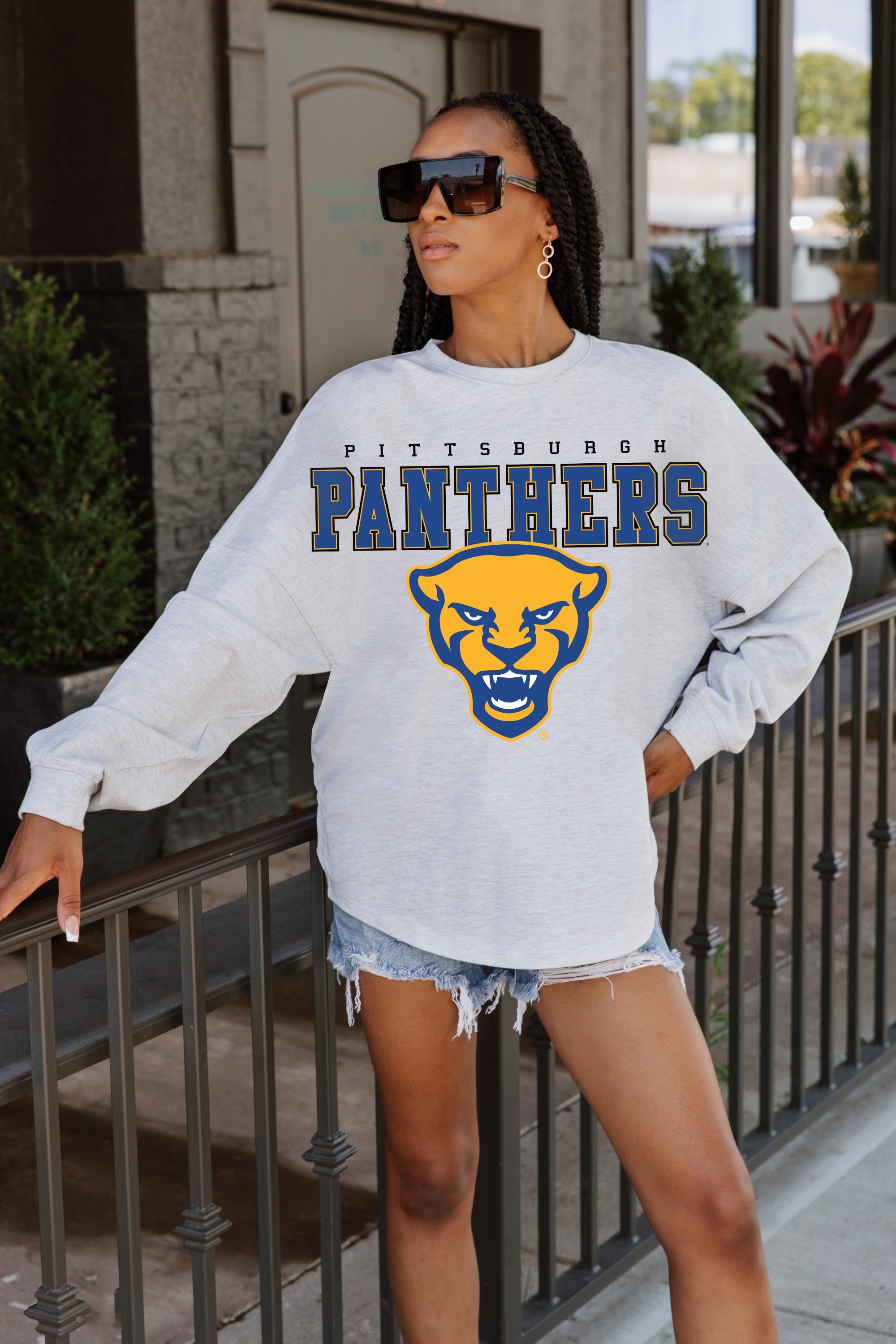 PITTSBURGH PANTHERS BIG GOALS DROP SHOULDER LONG SLEEVE TEE WITH RIBBED NECKLINE AND CUFFS