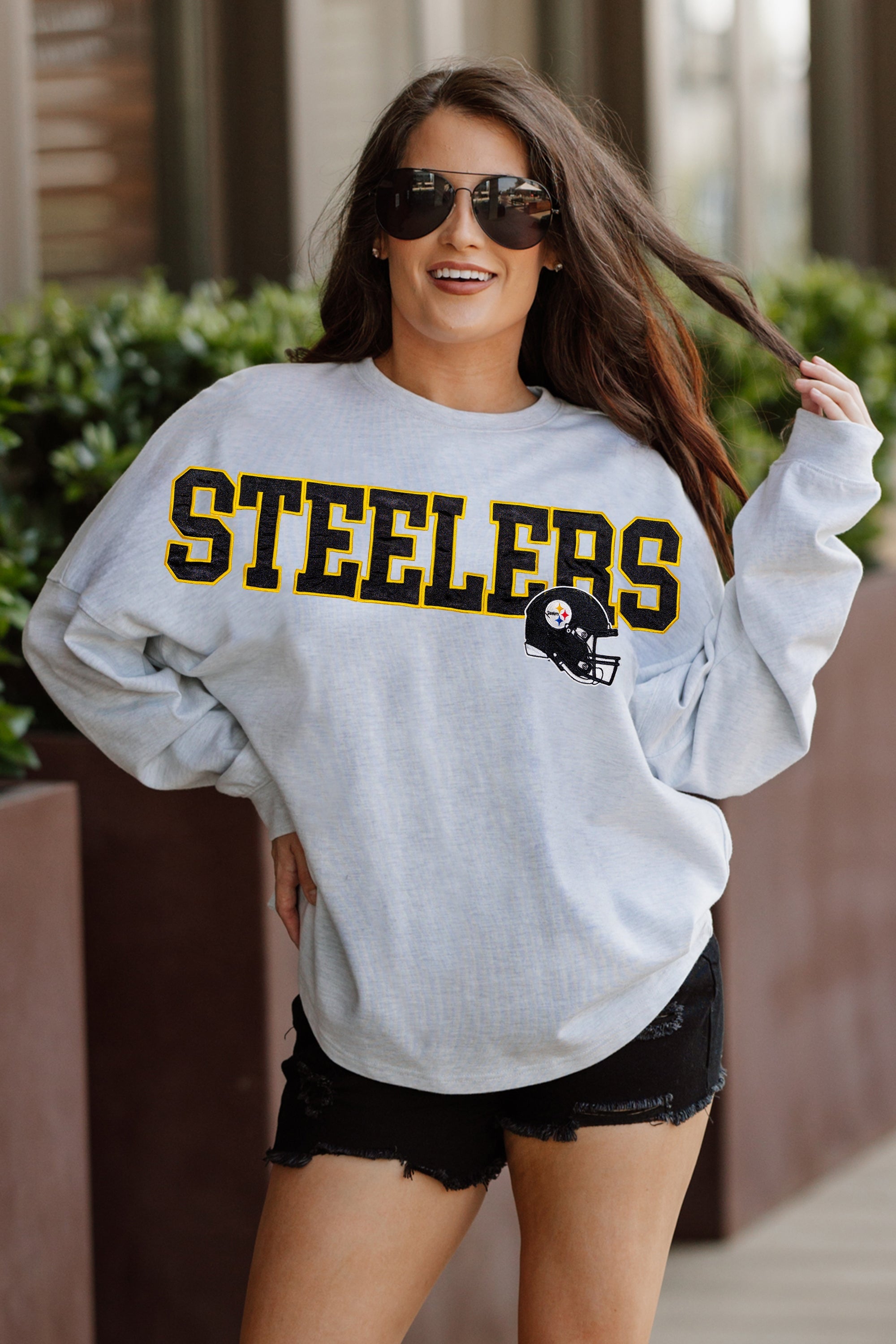 PITTSBURGH STEELERS READY TO RALLY RELAXED FIT HEATHERED LONG SLEEVE FRENCH TERRY PULLOVER