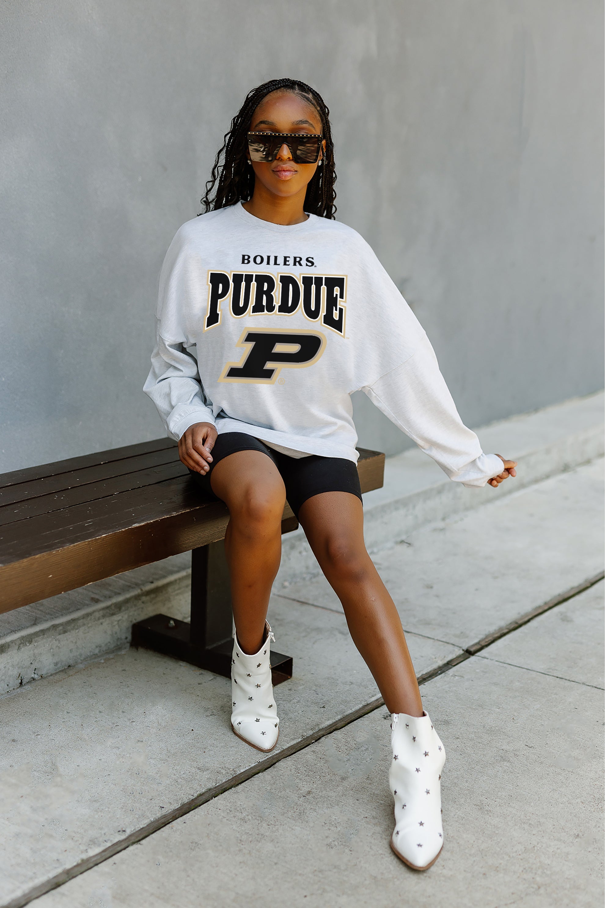 PURDUE BOILERMAKERS FIGHTING SPIRIT DROP SHOULDER LONG SLEEVE TEE WITH RIBBED NECKLINE AND CUFFS