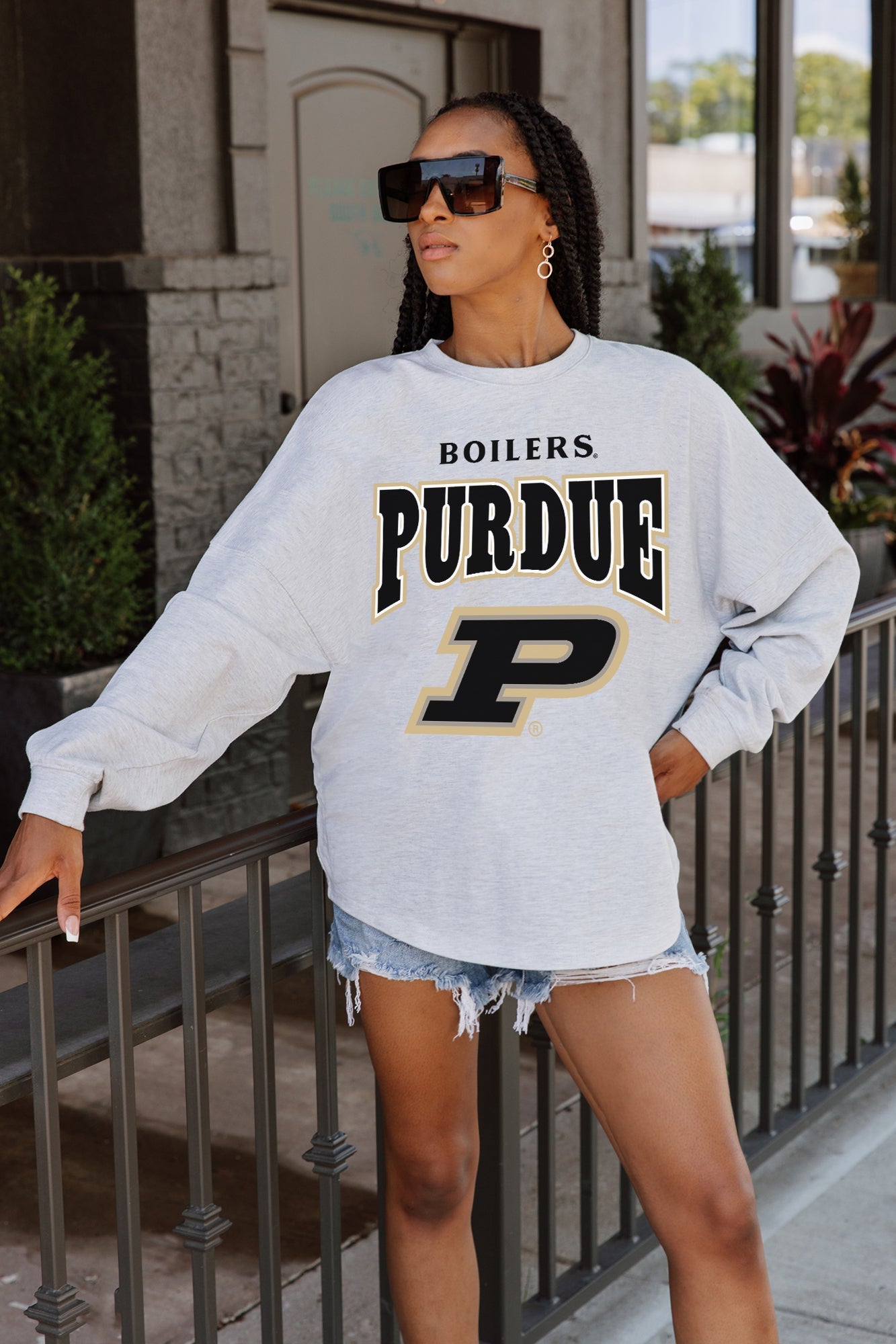 PURDUE BOILERMAKERS FIGHTING SPIRIT DROP SHOULDER LONG SLEEVE TEE WITH RIBBED NECKLINE AND CUFFS