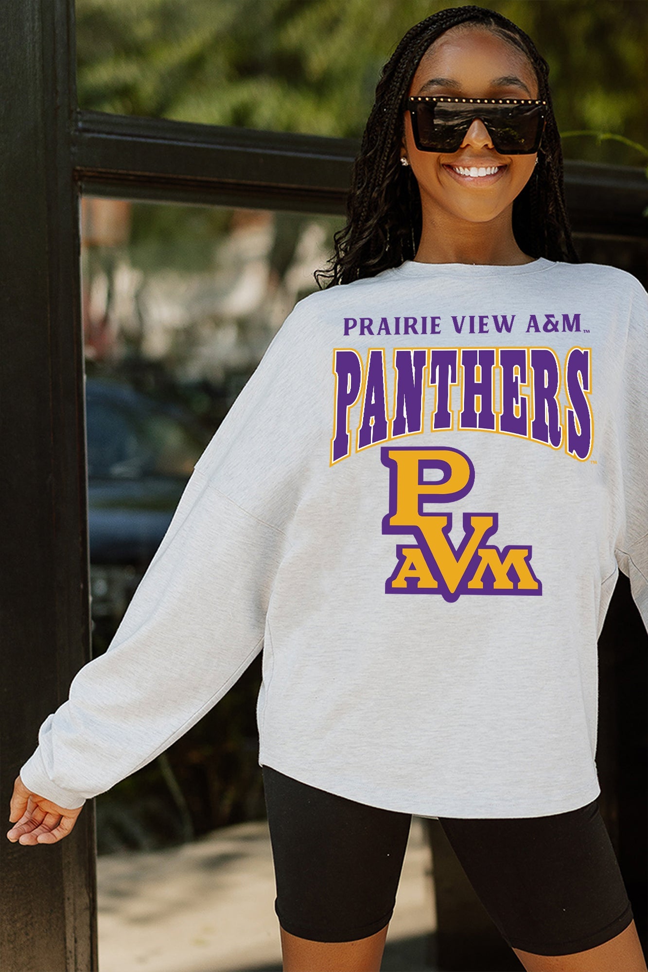 PRAIRIE VIEW A&M PANTHERS FIGHTING SPIRIT DROP SHOULDER LONG SLEEVE TEE WITH RIBBED NECKLINE AND CUFFS