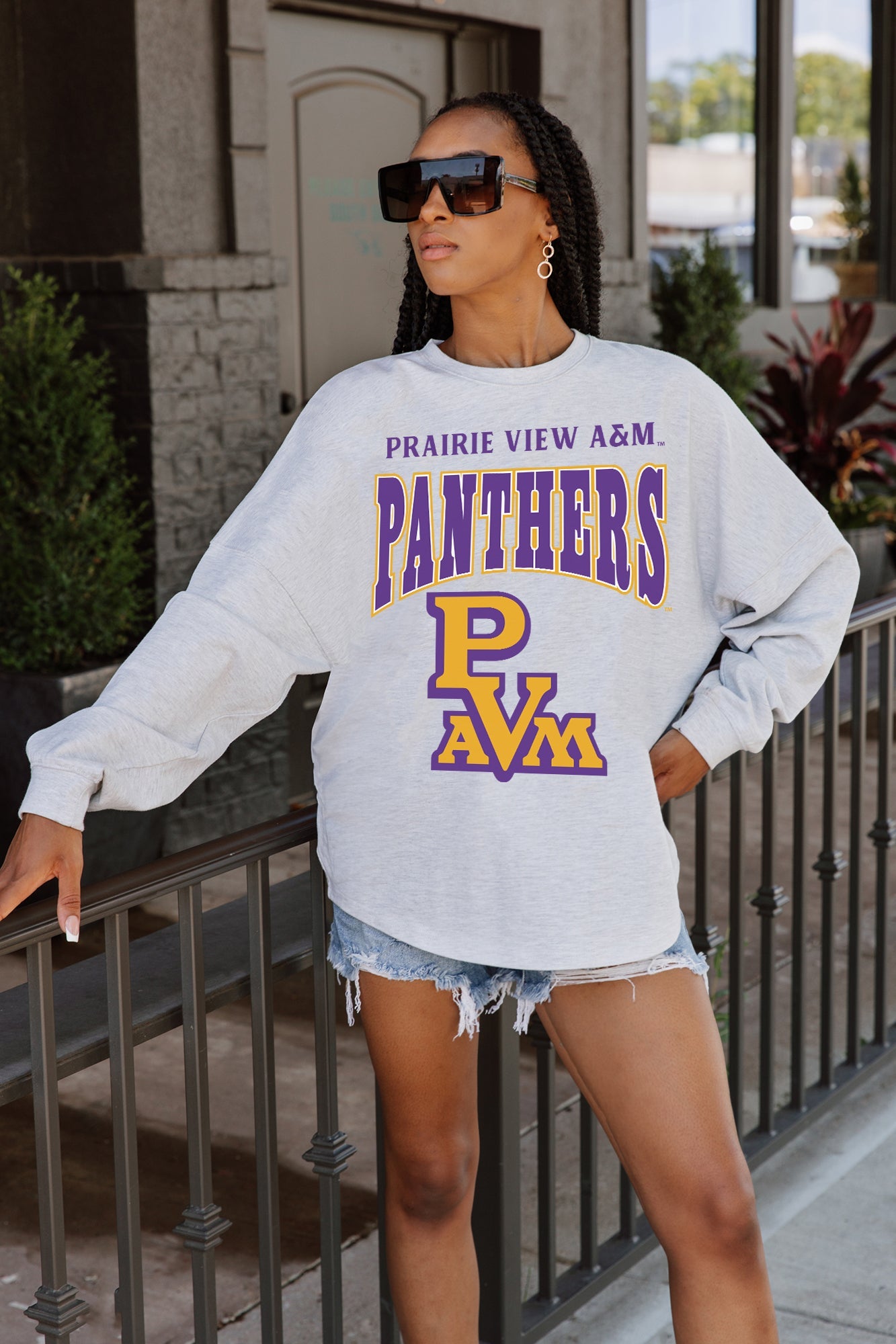 PRAIRIE VIEW A&M PANTHERS FIGHTING SPIRIT DROP SHOULDER LONG SLEEVE TEE WITH RIBBED NECKLINE AND CUFFS