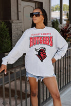 RUTGERS SCARLET KNIGHTS FIGHTING SPIRIT DROP SHOULDER LONG SLEEVE TEE WITH RIBBED NECKLINE AND CUFFS