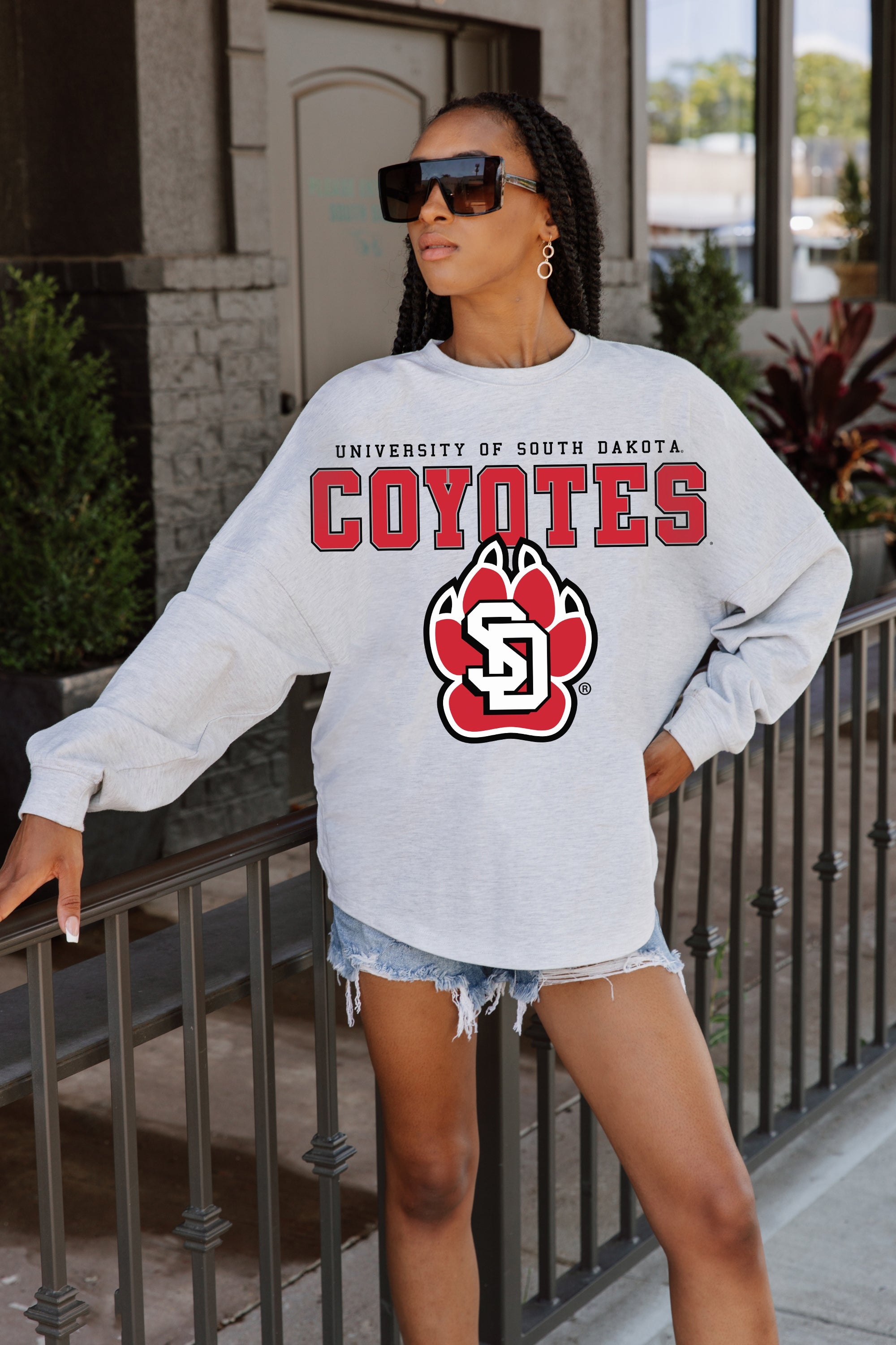 SOUTH DAKOTA COYOTES BIG GOALS DROP SHOULDER LONG SLEEVE TEE WITH RIBBED NECKLINE AND CUFFS