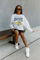 SOUTH DAKOTA STATE JACKRABBITS FIGHTING SPIRIT DROP SHOULDER LONG SLEEVE TEE WITH RIBBED NECKLINE AND CUFFS