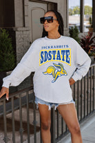 SOUTH DAKOTA STATE JACKRABBITS FIGHTING SPIRIT DROP SHOULDER LONG SLEEVE TEE WITH RIBBED NECKLINE AND CUFFS