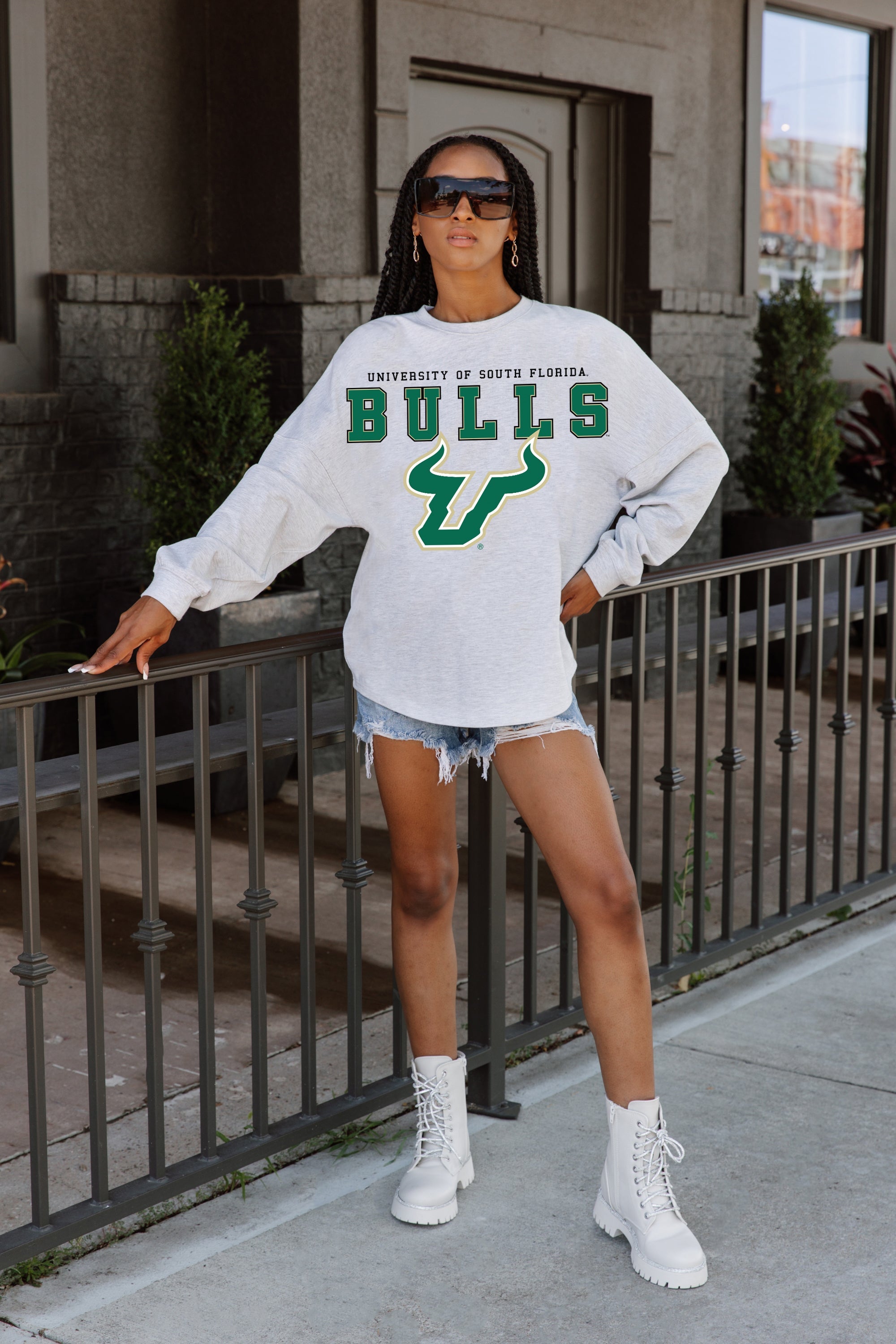 SOUTH FLORIDA BULLS BIG GOALS DROP SHOULDER LONG SLEEVE TEE WITH RIBBED NECKLINE AND CUFFS