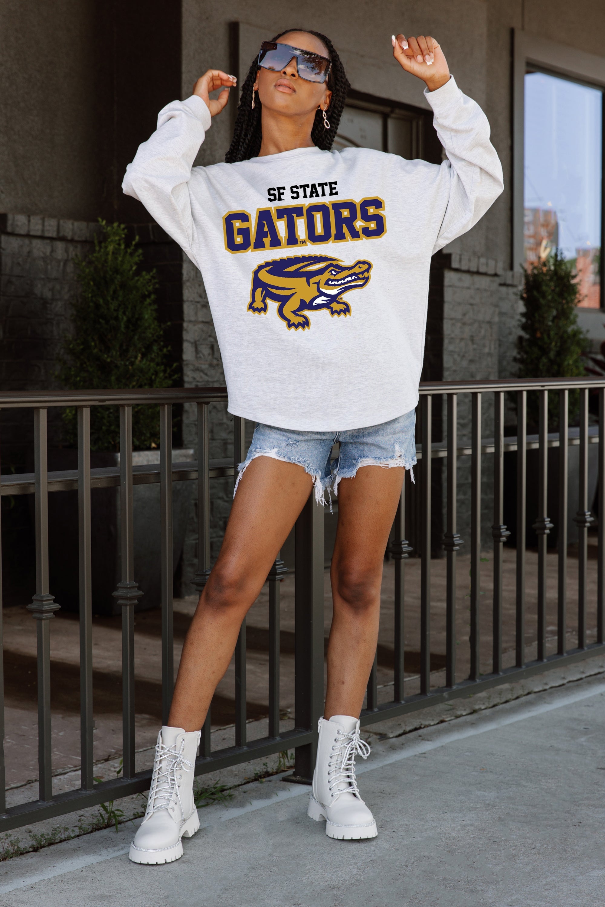 SF STATE GATORS BIG GOALS DROP SHOULDER LONG SLEEVE TEE WITH RIBBED NECKLINE AND CUFFS