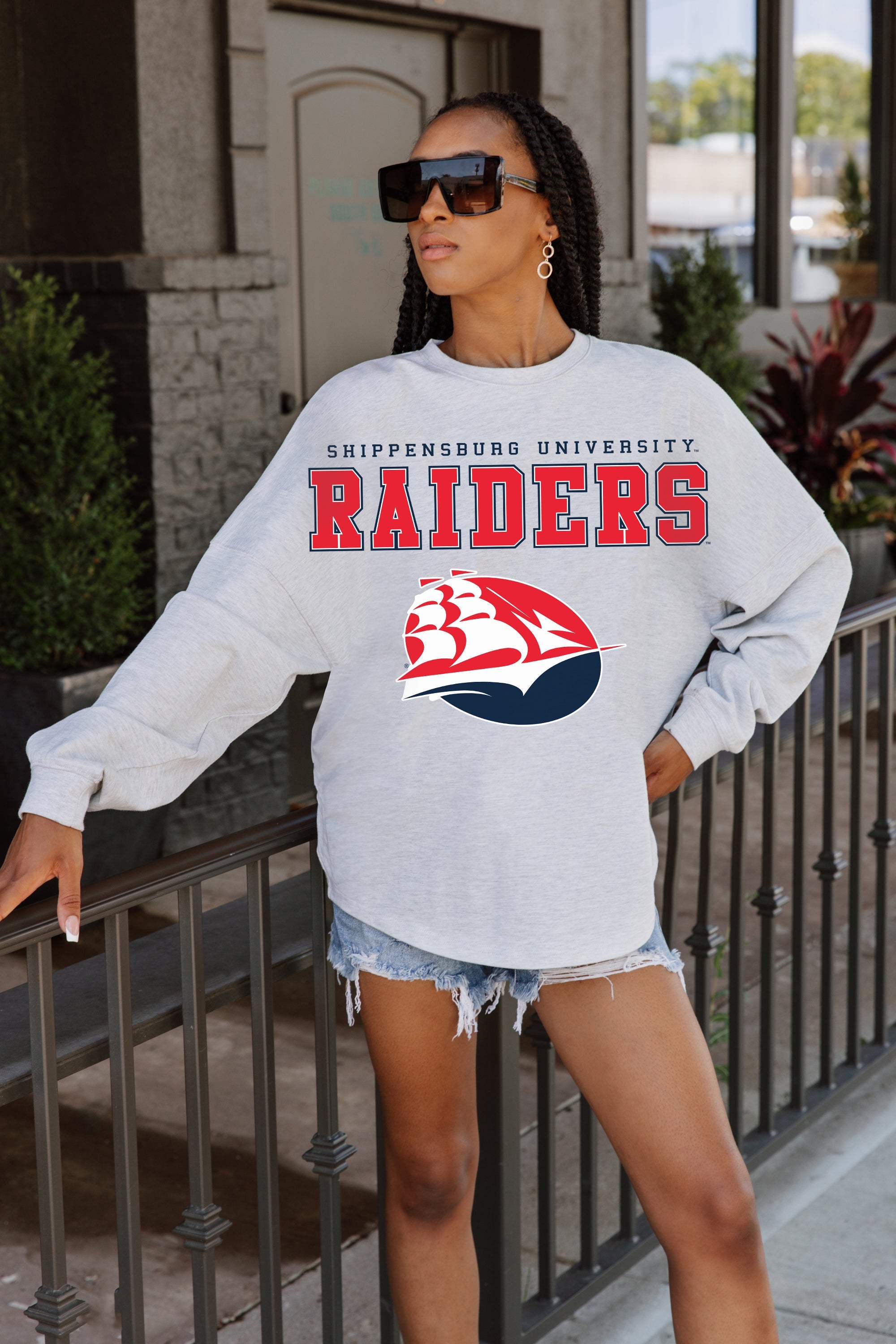 SHIPPENSBURG RAIDERS BIG GOALS DROP SHOULDER LONG SLEEVE TEE WITH RIBBED NECKLINE AND CUFFS