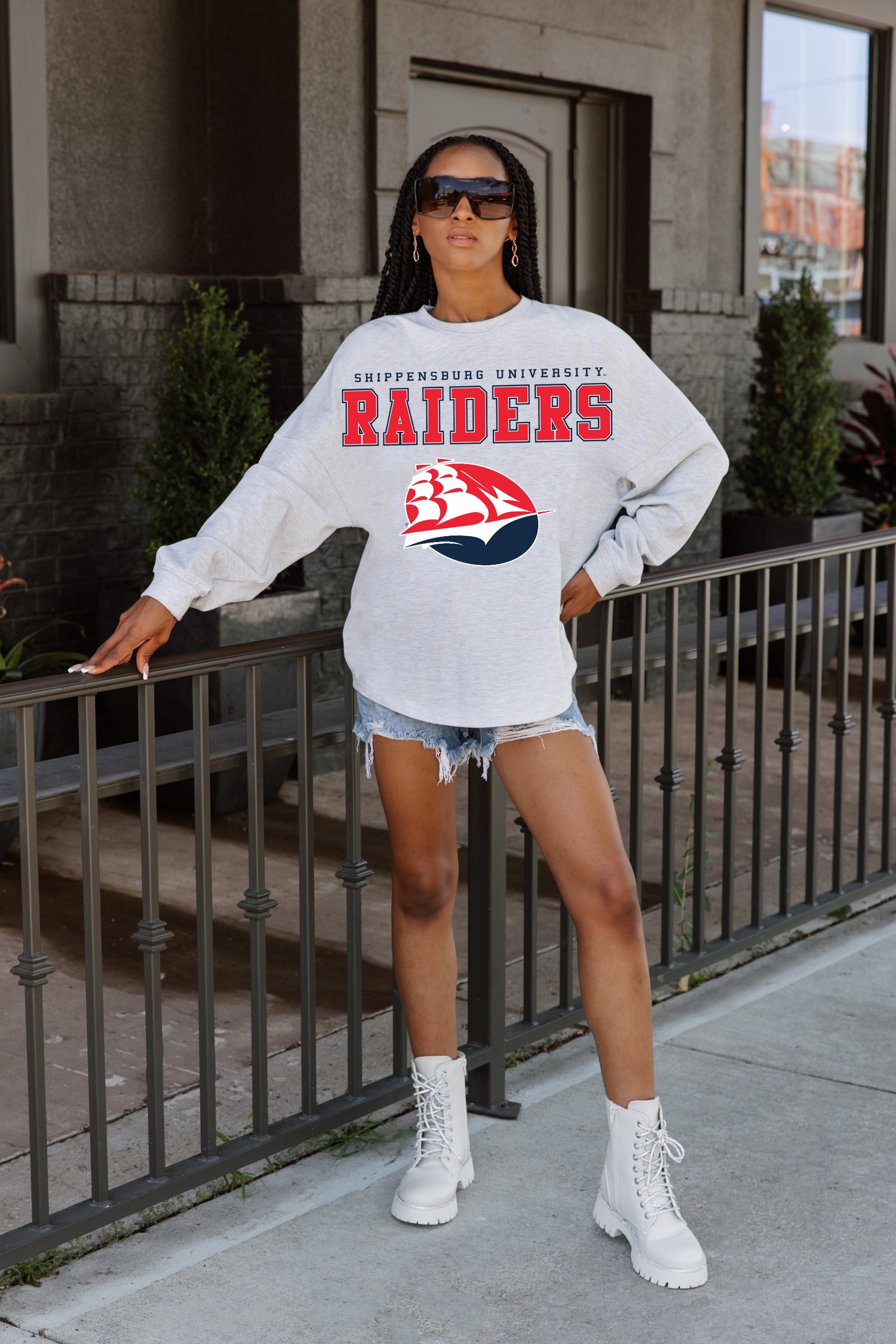 SHIPPENSBURG RAIDERS BIG GOALS DROP SHOULDER LONG SLEEVE TEE WITH RIBBED NECKLINE AND CUFFS