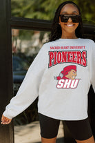 SACRED HEART PIONEERS FIGHTING SPIRIT DROP SHOULDER LONG SLEEVE TEE WITH RIBBED NECKLINE AND CUFFS