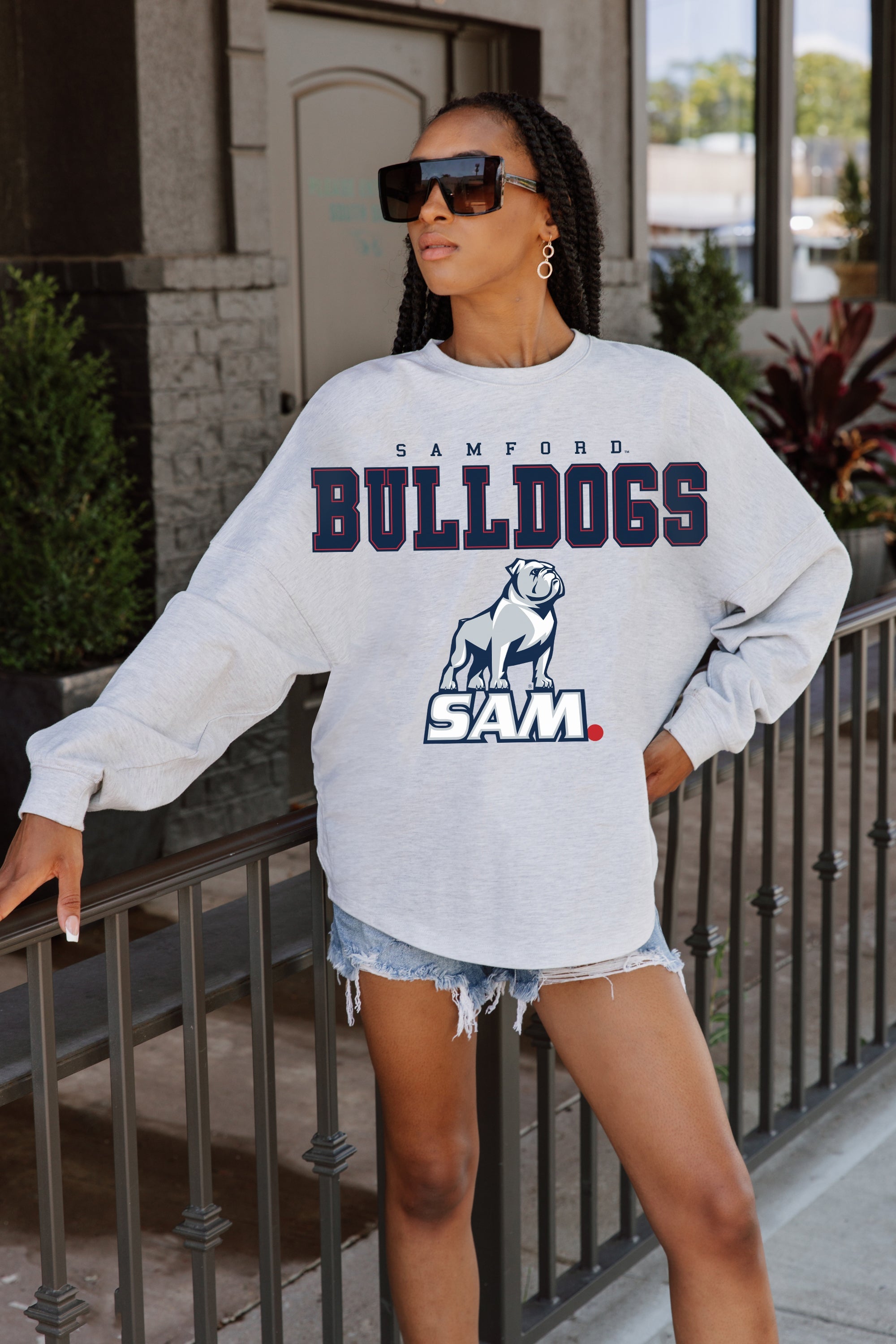 SAMFORD BULLDOGS BIG GOALS DROP SHOULDER LONG SLEEVE TEE WITH RIBBED NECKLINE AND CUFFS