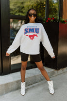 SMU MUSTANGS FIGHTING SPIRIT DROP SHOULDER LONG SLEEVE TEE WITH RIBBED NECKLINE AND CUFFS