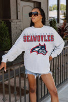 STONY BROOK SEAWOLVES BIG GOALS DROP SHOULDER LONG SLEEVE TEE WITH RIBBED NECKLINE AND CUFFS