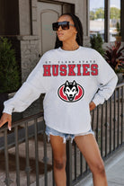 ST. CLOUD STATE HUSKIES BIG GOALS DROP SHOULDER LONG SLEEVE TEE WITH RIBBED NECKLINE AND CUFFS