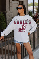 TEXAS A&M AGGIES BIG GOALS DROP SHOULDER LONG SLEEVE TEE WITH RIBBED NECKLINE AND CUFFS