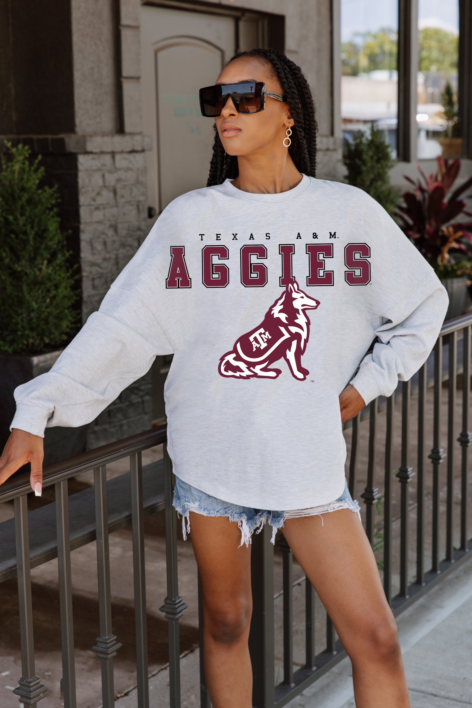 TEXAS A&M AGGIES BIG GOALS DROP SHOULDER LONG SLEEVE TEE WITH RIBBED NECKLINE AND CUFFS