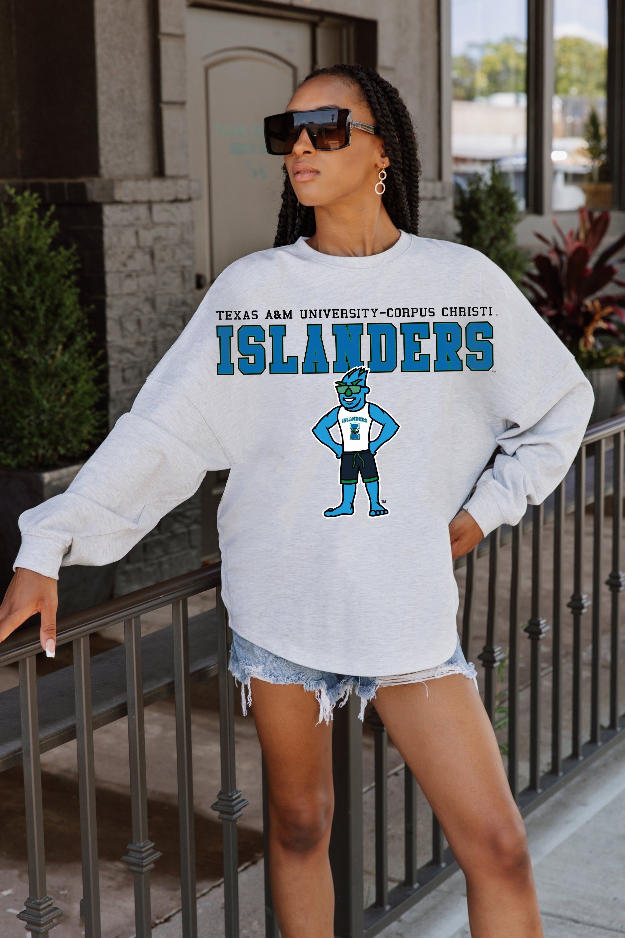 TEXAS A&M-CORPUS CHRISTI ISLANDERS BIG GOALS DROP SHOULDER LONG SLEEVE TEE WITH RIBBED NECKLINE AND CUFFS