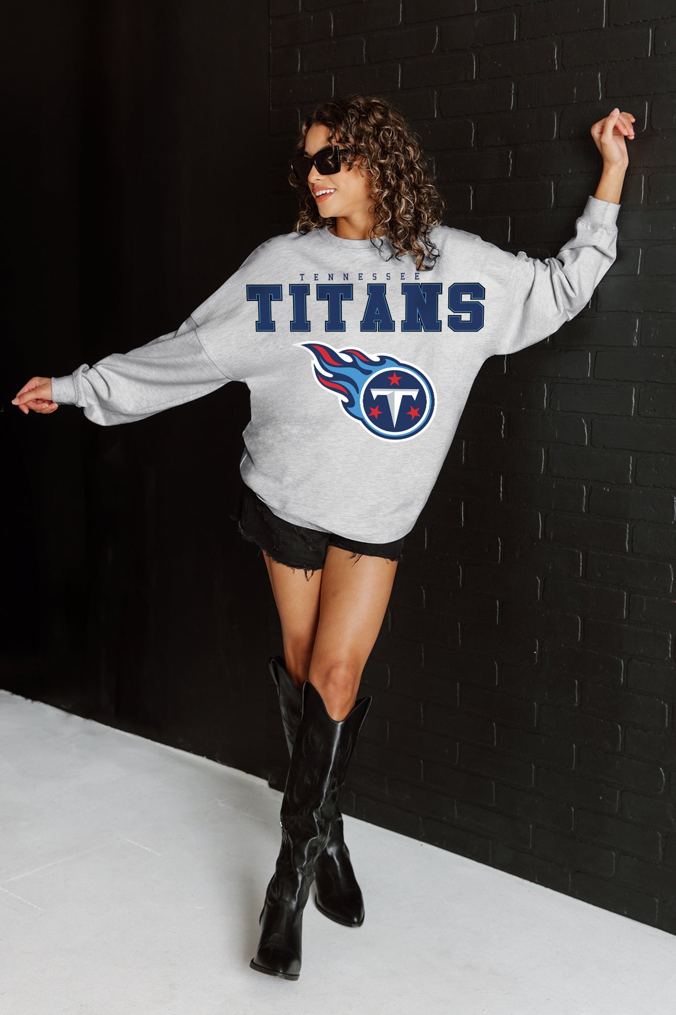 TENNESSEE TITANS BIG GOALS RELAXED FIT HEATHERED LONG SLEEVE FRENCH TERRY PULLOVER