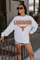 TEXAS LONGHORNS BIG GOALS DROP SHOULDER LONG SLEEVE TEE WITH RIBBED NECKLINE AND CUFFS