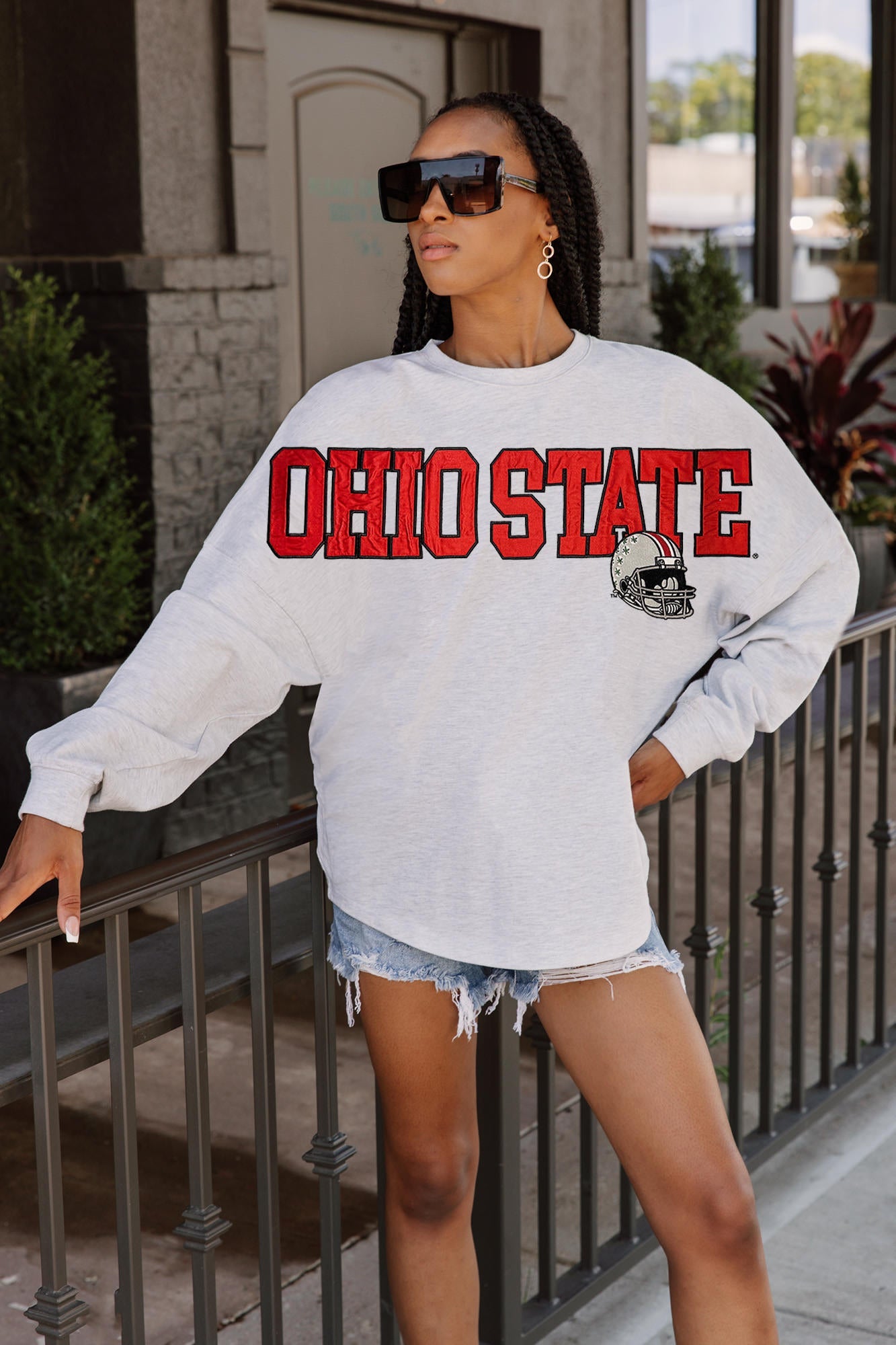 OHIO STATE BUCKEYES READY TO RALLY RELAXED FIT HEATHERED LONG SLEEVE FRENCH TERRY PULLOVER