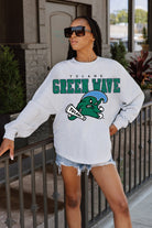 TULANE GREEN WAVE BIG GOALS DROP SHOULDER LONG SLEEVE TEE WITH RIBBED NECKLINE AND CUFFS