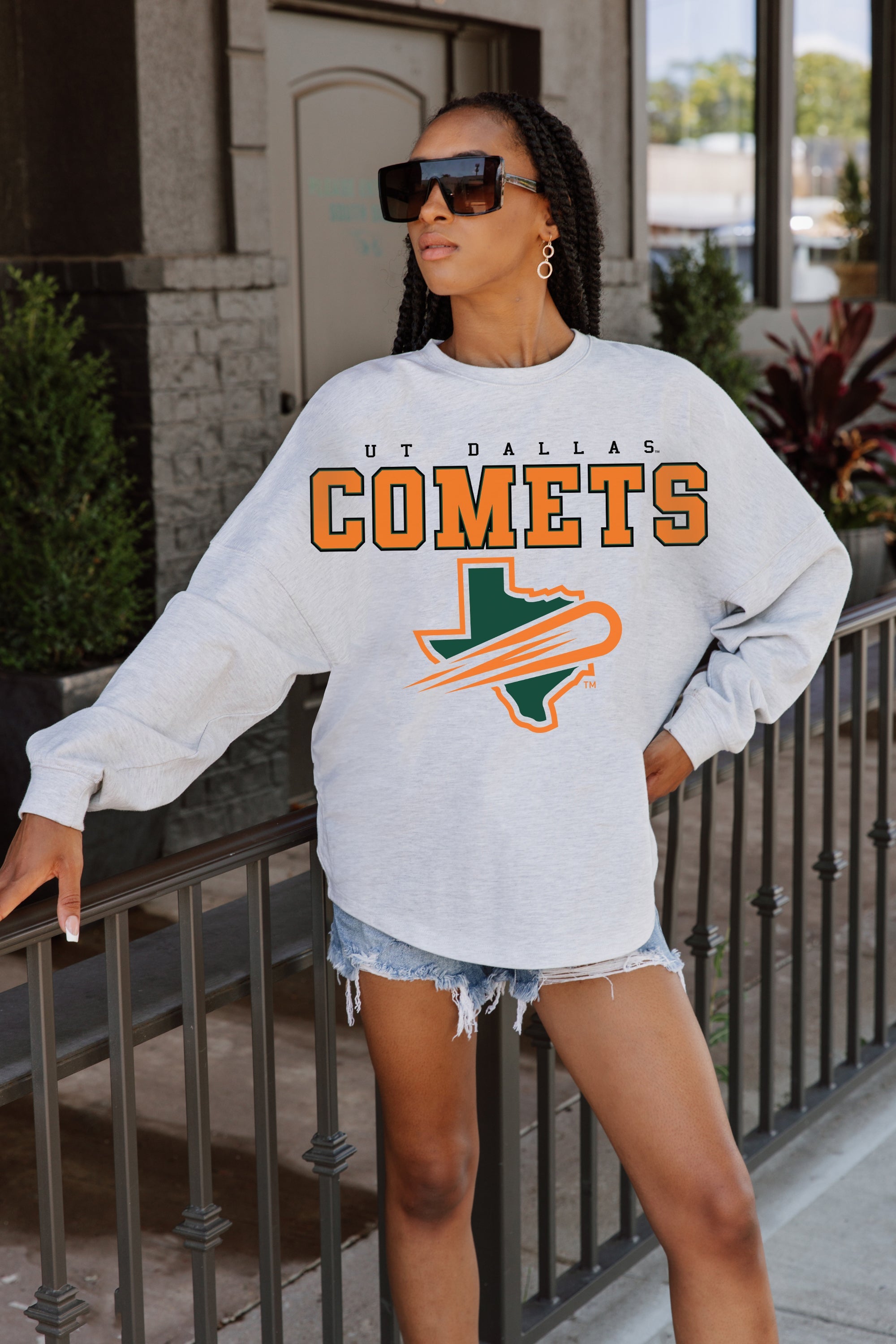 TEXAS AT DALLAS COMETS BIG GOALS DROP SHOULDER LONG SLEEVE TEE WITH RIBBED NECKLINE AND CUFFS