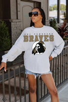 UNC AT PEMBROKE BRAVES BIG GOALS DROP SHOULDER LONG SLEEVE TEE WITH RIBBED NECKLINE AND CUFFS