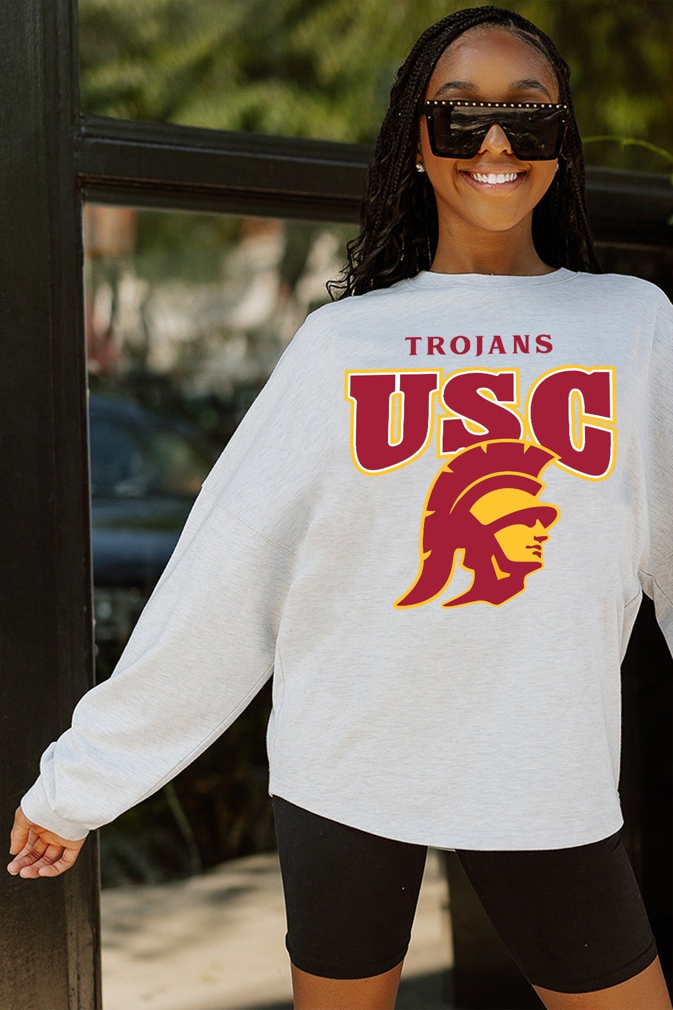 USC TROJANS FIGHTING SPIRIT DROP SHOULDER LONG SLEEVE TEE WITH RIBBED NECKLINE AND CUFFS