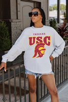 USC TROJANS FIGHTING SPIRIT DROP SHOULDER LONG SLEEVE TEE WITH RIBBED NECKLINE AND CUFFS