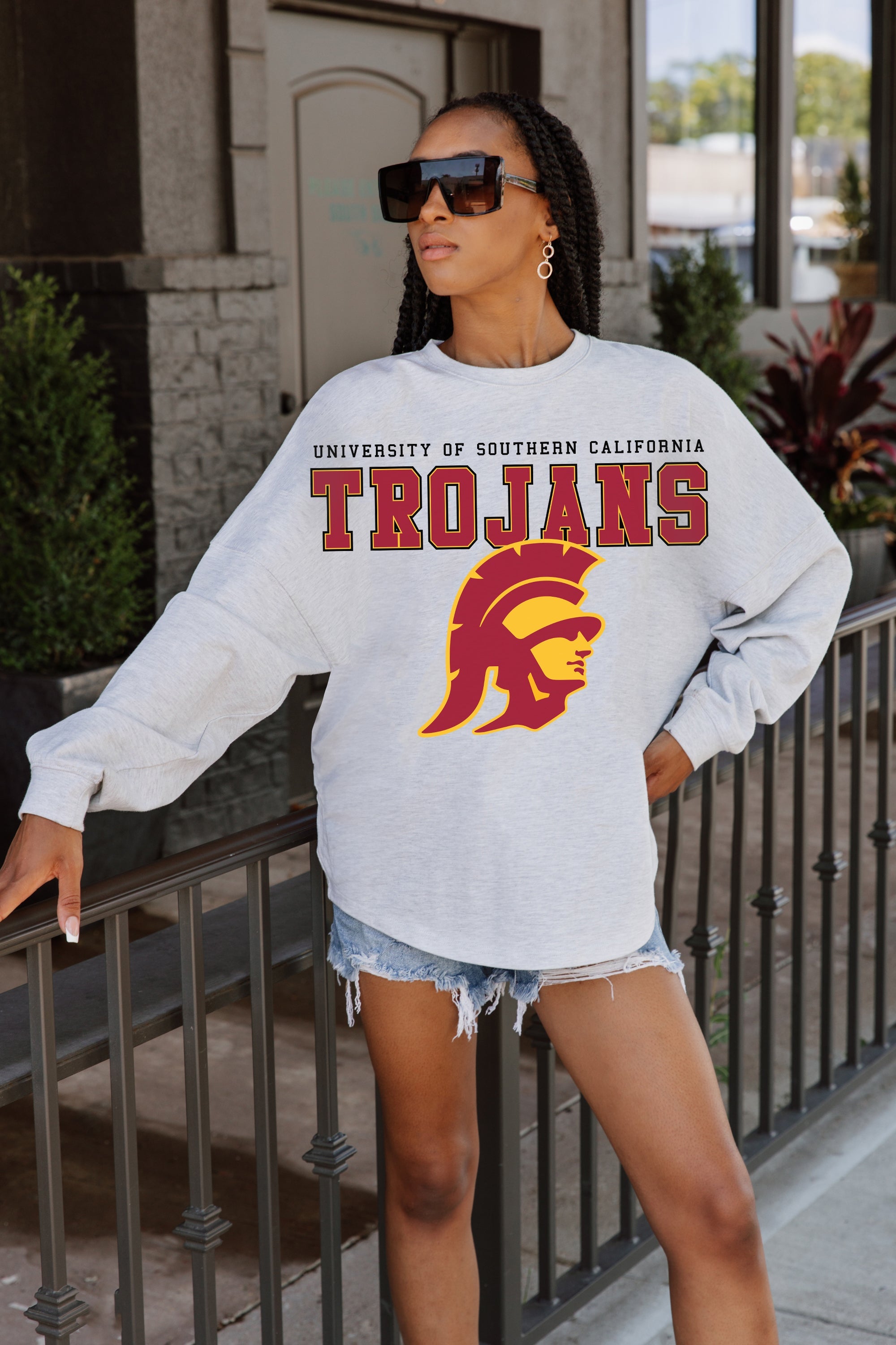 USC TROJANS BIG GOALS DROP SHOULDER LONG SLEEVE TEE WITH RIBBED NECKLINE AND CUFFS