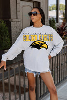 SOUTHERN MISS GOLDEN EAGLES BIG GOALS DROP SHOULDER LONG SLEEVE TEE WITH RIBBED NECKLINE AND CUFFS