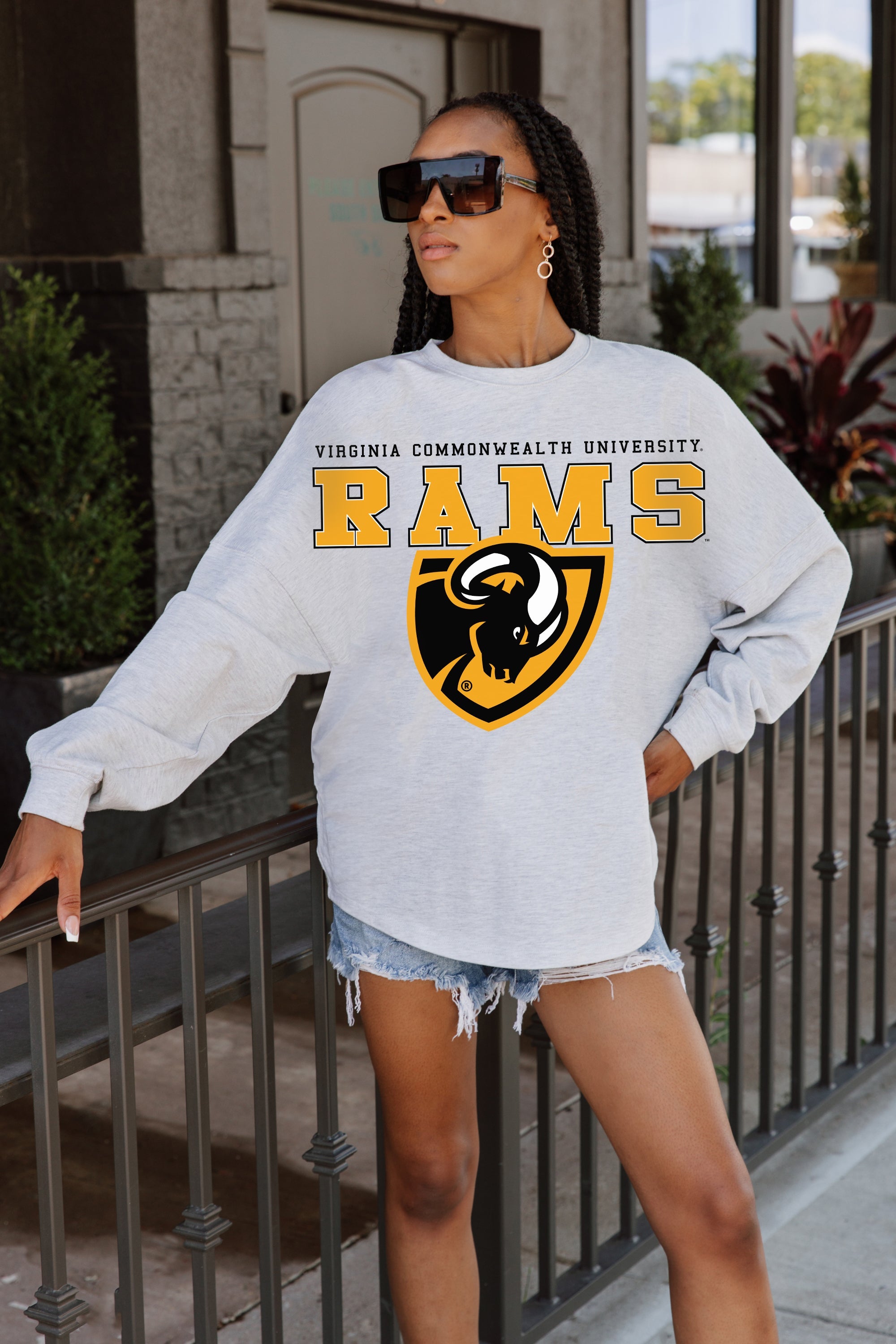 VIRGINIA COMMONWEALTH RAMS BIG GOALS DROP SHOULDER LONG SLEEVE TEE WITH RIBBED NECKLINE AND CUFFS