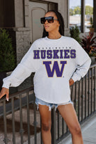 WASHINGTON HUSKIES BIG GOALS DROP SHOULDER LONG SLEEVE TEE WITH RIBBED NECKLINE AND CUFFS