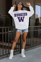 WASHINGTON HUSKIES BIG GOALS DROP SHOULDER LONG SLEEVE TEE WITH RIBBED NECKLINE AND CUFFS