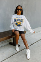 WISCONSIN-EAU CLAIRE BLUGOLDS FIGHTING SPIRIT DROP SHOULDER LONG SLEEVE TEE WITH RIBBED NECKLINE AND CUFFS