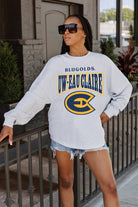 WISCONSIN-EAU CLAIRE BLUGOLDS FIGHTING SPIRIT DROP SHOULDER LONG SLEEVE TEE WITH RIBBED NECKLINE AND CUFFS