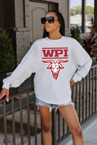 WORCESTER POLYTECHNIC INSTITUTE GOATS BIG GOALS DROP SHOULDER LONG SLEEVE TEE WITH RIBBED NECKLINE AND CUFFS