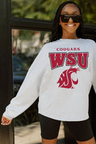 WASHINGTON STATE COUGARS FIGHTING SPIRIT DROP SHOULDER LONG SLEEVE TEE WITH RIBBED NECKLINE AND CUFFS