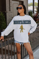 WEST VIRGINIA MOUNTAINEERS BIG GOALS DROP SHOULDER LONG SLEEVE TEE WITH RIBBED NECKLINE AND CUFFS