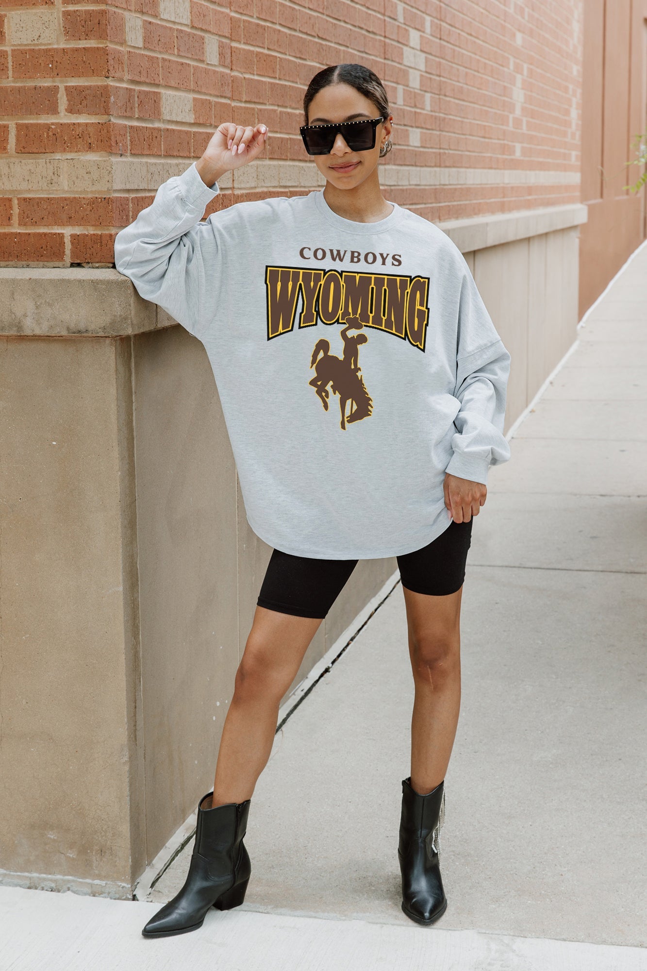 WYOMING COWBOYS FIGHTING SPIRIT DROP SHOULDER LONG SLEEVE TEE WITH RIBBED NECKLINE AND CUFFS