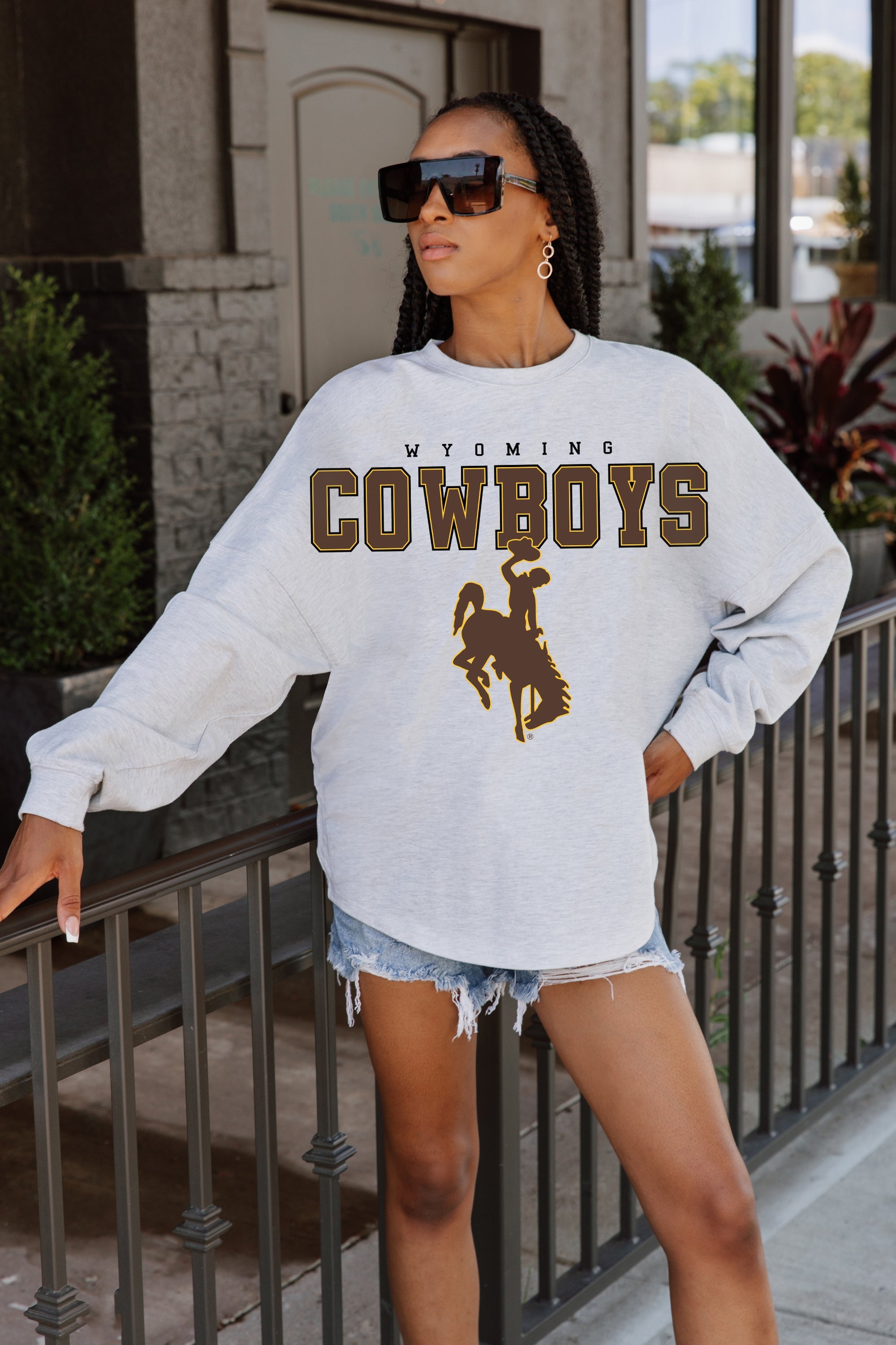 WYOMING COWBOYS BIG GOALS DROP SHOULDER LONG SLEEVE TEE WITH RIBBED NECKLINE AND CUFFS