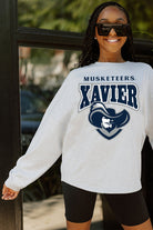 XAVIER MUSKETEERS FIGHTING SPIRIT DROP SHOULDER LONG SLEEVE TEE WITH RIBBED NECKLINE AND CUFFS