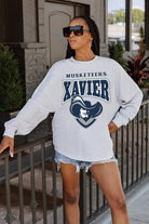 XAVIER MUSKETEERS FIGHTING SPIRIT DROP SHOULDER LONG SLEEVE TEE WITH RIBBED NECKLINE AND CUFFS